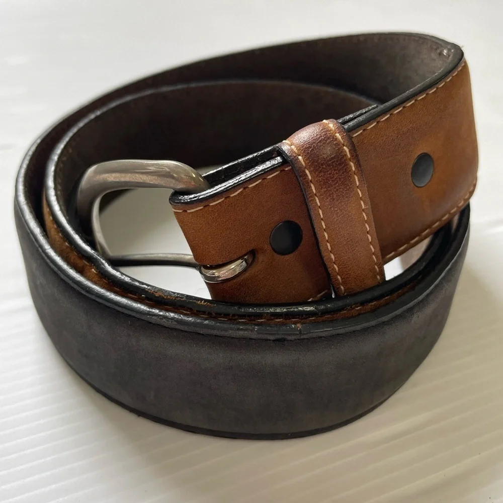 Cody James Leather Belt Two Tone Black Brown Silver Tone Buckle Size 30 USA